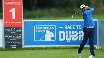 AALBORG, DENMARK - AUGUST 25:Julian Suri of The USA hits his tee shot on the first hole during day two of Made in Denmark at Himmerland Golf