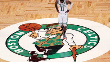 BOSTON, MASSACHUSETTS - APRIL 17: Kyrie Irving #11 of the Boston Celtics looks on during the first quarter of the game against the Indiana Pacers at TD Garden on April 17, 2019 in Boston, Massachusetts. NOTE TO USER: User expressly acknowledges and agrees that, by downloading and or using this photograph, User is consenting to the terms and conditions of the Getty Images License Agreement. (Photo by Maddie Meyer/Getty Images)
