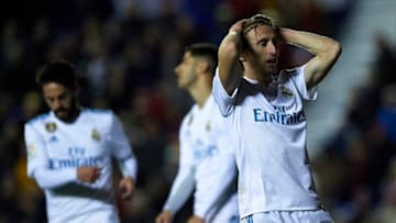 VALENCIA, SPAIN - FEBRUARY 03: Luka Modric of Real Madrid reacts during the La Liga match between Levante and Real Madrid at Ciutat de Valencia on February 3, 2018 in Valencia, Spain. (Photo by Manuel Queimadelos Alonso/Getty Images)