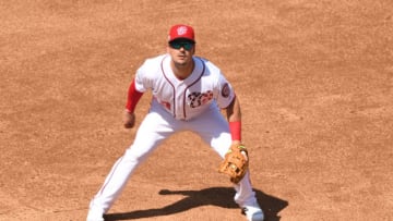 WASHINGTON, DC - APRIL 14: Matt Reynolds #19 of the Washington Nationals in position during a baseball game against the Colorado Rockies at Nationals Park on April 14, 2018 in Washington, DC. The Nationals won 6-2. (Photo by Mitchell Layton/Getty Images) *** Local Caption *** Matt Reynolds