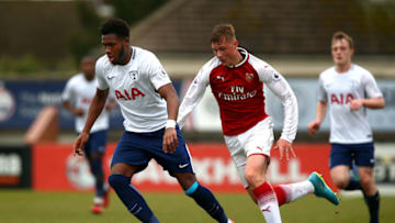 BOREHAMWOOD, ENGLAND - MARCH 10: Spurs Reo Griffiths looks to attack during the Premier League 2 match between Arsenal and Tottenham Hotspur at Meadow Park on March 10, 2018 in Borehamwood, England. (Photo by Charlie Crowhurst/Getty Images)