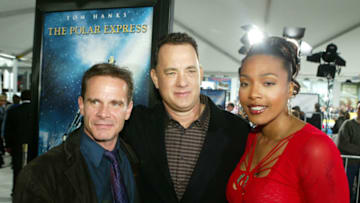 HOLLYWOOD - NOVEMBER 7: Actors Peter Scolari, Tom Hanks and Nona Gaye arrive at the premiere of "Polar Express" and the Grauman's Chinese Theatre on November 7, 2004 in Hollywood, California. (Photo by Kevin Winter/Getty Images)