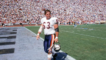 LOS ANGELES - SEPTEMBER 30: Center Jay Hilgenberg #63 of the Chicago Bears walks off the field during a game against the Los Angeles Raiders at the Los Angeles Memorial Coliseum on September 30, 1990 in Los Angeles, California. The Raiders won 24-10. (Photo by George Rose/Getty Images)