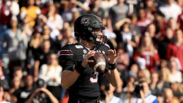 COLUMBIA, SOUTH CAROLINA - NOVEMBER 30: Ryan Hilinski #3 of the South Carolina Gamecocks drops back to pass against the Clemson Tigers during their game at Williams-Brice Stadium on November 30, 2019 in Columbia, South Carolina. (Photo by Streeter Lecka/Getty Images)