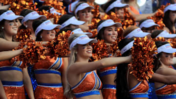 GAINESVILLE, FLORIDA - NOVEMBER 09: Florida Gators cheerleaders perform during the game against the Vanderbilt Commodores at Ben Hill Griffin Stadium on November 09, 2019 in Gainesville, Florida. (Photo by Sam Greenwood/Getty Images)