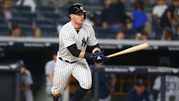 NEW YORK, NY - JUNE 20: Clint Frazier #77 of the New York Yankees in action against the Seattle Mariners at Yankee Stadium on June 20, 2018 in the Bronx borough of New York City. New York Yankees defeated the Seattle Mariners 7-5. (Photo by Mike Stobe/Getty Images)