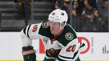 LAS VEGAS, NEVADA - MARCH 29: Ryan Suter #20 of the Minnesota Wild skates with the puck against the Vegas Golden Knights in the first period of their game at T-Mobile Arena on March 29, 2019 in Las Vegas, Nevada. The Wild defeated the Golden Knights 3-2. (Photo by Ethan Miller/Getty Images)