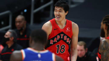 Dec 31, 2020; Tampa, Florida, USA; Toronto Raptors forward Yuta Watanabe (18) Mandatory Credit: Kim Klement-USA TODAY Sports