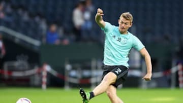 STOCKHOLM, SWEDEN - MAY 23: Matthijs de Ligt of Ajax shoots during a training session at The Friends Arena ahead of the UEFA Europa League Final between Ajax and Manchester United at Friends Arena on May 23, 2017 in Stockholm, Sweden. (Photo by Dean Mouhtaropoulos/Getty Images)