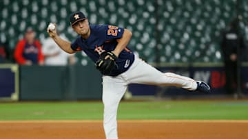 HOUSTON, TX - OCTOBER 17: J.D. Davis #28 of the Houston Astros warms up during batting practice before Game Four of the American League Championship Series against the Boston Red Sox at Minute Maid Park on October 17, 2018 in Houston, Texas. (Photo by Bob Levey/Getty Images)