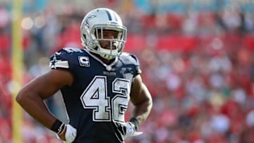 Nov 15, 2015; Tampa, FL, USA; Dallas Cowboys strong safety Barry Church (42) during the second half at Raymond James Stadium. Tampa Bay Buccaneers defeated the Dallas Cowboys 10-6. Mandatory Credit: Kim Klement-USA TODAY Sports