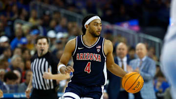 LOS ANGELES, CALIFORNIA - MARCH 04: Kylan Boswell #4 of the Arizona Wildcats in the first half at UCLA Pauley Pavilion on March 04, 2023 in Los Angeles, California. (Photo by Ronald Martinez/Getty Images)