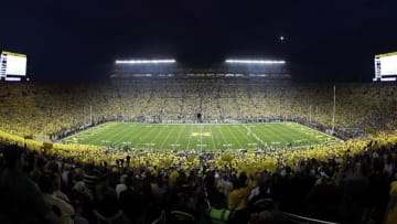 ANN ARBOR, MI - SEPTEMBER 10: General view as the University of Michigan kicks off to the University of Notre Dame to start the game at Michigan Stadium on September 10, 2011 in Ann Arbor, Michigan. (Photo by Leon Halip/Getty Images)