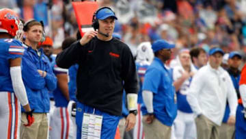 Nov 22, 2014; Gainesville, FL, USA; Florida Gators defensive coordinator D.J. Durkin against the Eastern Kentucky Colonels during the first quarter at Ben Hill Griffin Stadium. Mandatory Credit: Kim Klement-USA TODAY Sports