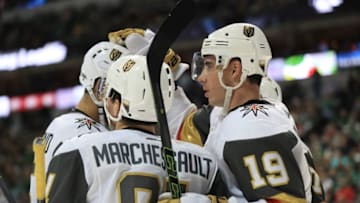 Reilly Smith #19 of the Vegas Golden Knights celebrates a goal against the Dallas Stars. (Photo by Ronald Martinez/Getty Images)