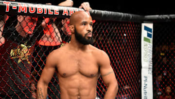 LAS VEGAS, NV - OCTOBER 07: Demetrious Johnson stands in the Octagon prior to his UFC flyweight championship bout against Ray Borg during the UFC 216 event inside T-Mobile Arena on October 7, 2017 in Las Vegas, Nevada. (Photo by Jeff Bottari/Zuffa LLC/Zuffa LLC via Getty Images)