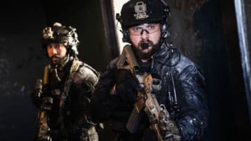 "Fog of War" -- Following a mission failure, Bravo Team conducts a high-stakes After Action Review to identify who's responsible for a possible career-ending mistake, on SEAL TEAM, Wednesday, March 4 (9:01-10:00 PM, ET/PT) on the CBS Television Network. Pictured L to R: Neil Brown Jr. as Ray Perry and AJ Buckley as Sonny Quinn. Photo: Erik Voake/CBS ©2019 CBS Broadcasting, Inc. All Rights Reserved