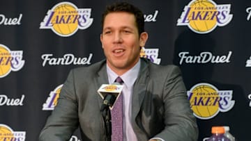 Jun 21, 2016; El Segunda, CA, USA; Los Angeles Lakers new head coach Luke Walton talks to the media during a press conference at Toyota Sports Center. Mandatory Credit: Jayne Kamin-Oncea-USA TODAY Sports