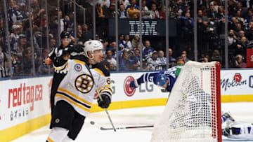 TORONTO, ONTARIO - NOVEMBER 15: Skating in his 700th NHL game, Brad Marchand #63 of the Boston Bruins scores the game winning goal at 5:08 of the third period against the Toronto Maple Leafs at the Scotiabank Arena on November 15, 2019 in Toronto, Ontario, Canada. The Bruins defeated the Maple Leafs 4-2. (Photo by Bruce Bennett/Getty Images)