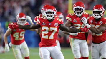 MIAMI, FLORIDA - FEBRUARY 02: Rashad Fenton #27 of the Kansas City Chiefs celebrates after defeating San Francisco 49ers by 31 - 20in Super Bowl LIV at Hard Rock Stadium on February 02, 2020 in Miami, Florida. (Photo by Rob Carr/Getty Images)