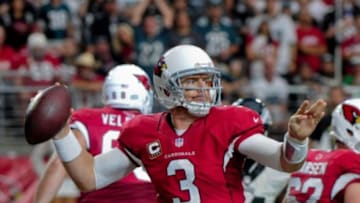 Oct 26, 2014; Glendale, AZ, USA; Arizona Cardinals quarterback Carson Palmer (3) throws during the second half against the Philadelphia Eagles at University of Phoenix Stadium. Mandatory Credit: Matt Kartozian-USA TODAY Sports