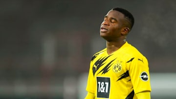 Youssoufa Moukoko will miss this weekend's game against Wolfsburg (Photo by ANNEGRET HILSE/POOL/AFP via Getty Images)