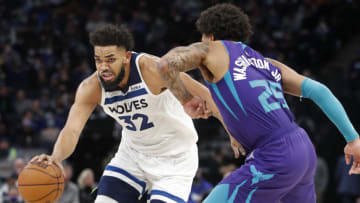Minnesota Timberwolves center Karl-Anthony Towns dominated late as the Wolves beat the Charlotte Hornets in overtime. Mandatory Credit: Bruce Kluckhohn-USA TODAY Sports