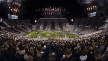 A general view as fireworks explode over Penn State Football's Beaver Stadium (Photo by Scott Taetsch/Getty Images)