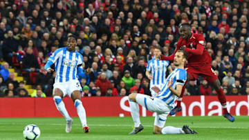 LIVERPOOL, ENGLAND - APRIL 26: Naby Keita of Liverpool (8) scores his team's first goal during the Premier League match between Liverpool FC and Huddersfield Town at Anfield on April 26, 2019 in Liverpool, United Kingdom. (Photo by Michael Regan/Getty Images)
