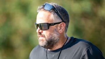 Matt Rhule walks onto the field (Photo by Jacob Kupferman/Getty Images)