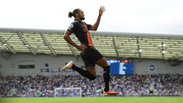 BRIGHTON, ENGLAND - AUGUST 28: Dominic Calvert-Lewin of Everton celebrates after scoring from the penalty spot during the Premier League match between Brighton & Hove Albion and Everton at American Express Community Stadium on August 28, 2021 in Brighton, England. (Photo by Mike Hewitt/Getty Images)