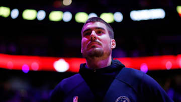MIAMI, FLORIDA - FEBRUARY 26: Juan Hernangomez #41 of the Minnesota Timberwolves looks on prior to the game against the Miami Heat at American Airlines Arena on February 26, 2020 in Miami, Florida. NOTE TO USER: User expressly acknowledges and agrees that, by downloading and/or using this photograph, user is consenting to the terms and conditions of the Getty Images License Agreement. (Photo by Michael Reaves/Getty Images)