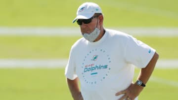 DAVIE, FLORIDA - AUGUST 31: Offensive coordinator Chan Gailey of the Miami Dolphins looks on during training camp at Baptist Health Training Facility at Nova Southern University on August 31, 2020 in Davie, Florida. (Photo by Michael Reaves/Getty Images)