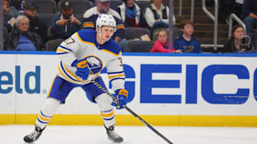 ST LOUIS, MO - JANUARY 24: Casey Mittelstadt #37 of the Buffalo Sabres skates against the St. Louis Blues at Enterprise Center on January 24, 2023 in St Louis, Missouri. (Photo by Dilip Vishwanat/Getty Images)