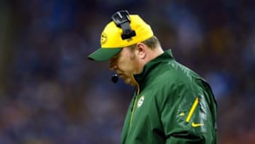Nov 28, 2013; Detroit, MI, USA; Green Bay Packers head coach Mike McCarthy on the sidelines during the second quarter of a NFL football game against the Detroit Lions on Thanksgiving at Ford Field. Mandatory Credit: Andrew Weber-USA TODAY Sports