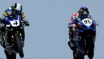 Jun 5, 2016; Plymouth,WI, USA; Josh Hayes (4) and Roger Hayden (95) battle for position during the second race of the MotoAmerica (AMA/FIM) Honda Superbike Showdown of Wisconsin at Road America. Mandatory Credit: Mark Hoffman/Milwaukee Journal Sentinel via USA TODAY NETWORK