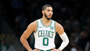 BOSTON, MASSACHUSETTS - DECEMBER 04: Jayson Tatum #0 of the Boston Celtics looks on during the second half of the game between the Boston Celtics and the Miami Heat at TD Garden on December 04, 2019 in Boston, Massachusetts. The Celtics defeat the Heat 112-93. (Photo by Maddie Meyer/Getty Images)