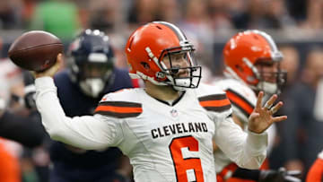 HOUSTON, TX - DECEMBER 02: Baker Mayfield #6 of the Cleveland Browns throws a pass during the fourth quarter against the Houston Texans at NRG Stadium on December 2, 2018 in Houston, Texas. (Photo by Bob Levey/Getty Images)