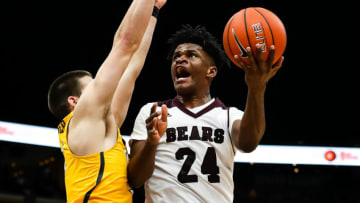 ST. LOUIS, MO - MARCH 01: Missouri State Bears forward Alize Johnson (24), right, goes up for a shot during the second half of an MVC Tournament basketball game. The Missouri State Bears defeated the Valparaiso Crusaders 83-79 on March 1, 2018, at Scottrade Center in St. Louis, MO. (Photo by Tim Spyers/Icon Sportswire via Getty Images)