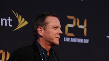 24: LIVE ANOTHER DAY:Cast member Kiefer Sutherland arrives on the red carpet at theworld premiere, sponsored by Sprintand the Chrysler brand, on Friday, May 2, 2014 aboardthethe U.S.S. Intrepidin New York, NY. 24: LIVE ANOTHER DAY premiereswith a special two-hour event onMonday, May 5, 2014 (8:00-10:00 PM ET/PT) on FOX. (Photo by FOX via Getty Images)