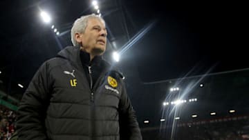 AUGSBURG, GERMANY - MARCH 01: Lucien Favre, head coach of Dortmund looks on during the Bundesliga match between FC Augsburg and Borussia Dortmund at WWK-Arena on March 01, 2019 in Augsburg, Germany. (Photo by Alexander Hassenstein/Bongarts/Getty Images)