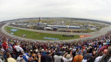 Oct 25, 2015; Talladega, AL, USA; A general view of the Talladega Superspeedway during first lap of the Campingworld.com 500 at. Mandatory Credit: John David Mercer-USA TODAY Sports