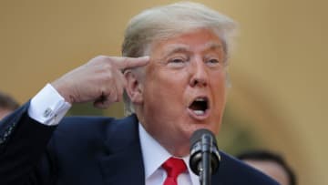 WASHINGTON, DC - OCTOBER 01: U.S. President Donald Trump calls journalists 'loco,' which is Spanish for crazy, during a press conference to discuss a revised U.S. trade agreement with Mexico and Canada in the Rose Garden of the White House on October 1, 2018 in Washington, DC. U.S. and Canadian officials announced late Sunday night that a new deal, named the 'U.S.-Mexico-Canada Agreement,' or USMCA, had been reached to replace the 24-year-old North American Free Trade Agreement. (Photo by Chip Somodevilla/Getty Images)