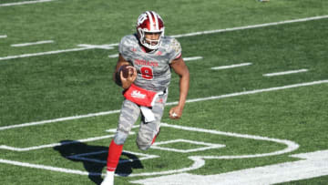 BLOOMINGTON, INDIANA - NOVEMBER 28: Michael Penix Jr #9 of the Indiana Hoosiers runs with the ball against the Maryland Terrapins during the game at Memorial Stadium on November 28, 2020 in Bloomington, Indiana. (Photo by Andy Lyons/Getty Images)