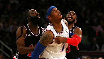 NEW YORK, NY - FEBRUARY 15: Carmelo Anthony #7 of the New York Knicks (Photo by Elsa/Getty Images)