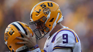 BATON ROUGE, LOUISIANA - OCTOBER 26: Quarterback Joe Burrow #9 of the LSU Tigers in action against the Auburn Tigers at Tiger Stadium on October 26, 2019 in Baton Rouge, Louisiana. (Photo by Chris Graythen/Getty Images)