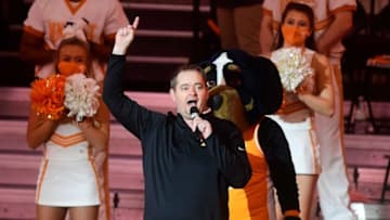 New Tennessee football coach Josh Heupel speaks during a basketball game between the Tennessee Volunteers and the Kansas Jayhawks at Thompson-Boling Arena in Knoxville, Tennessee on Saturday, January 30, 2021.013021 Tenn Kan