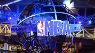 Feb 15, 2014; New Orleans, LA, USA; A view of the NBA logo at the NBA All Star Jam Session at the Ernest N. Morial Convention Center. Mandatory Credit: Bob Donnan-USA TODAY Sports