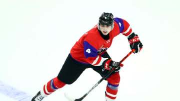 HAMILTON, ON - JANUARY 16: Jamie Drysdale #4 of Team Red skates during the 2020 CHL/NHL Top Prospects Game against Team White at FirstOntario Centre on January 16, 2020 in Hamilton, Canada. (Photo by Vaughn Ridley/Getty Images)