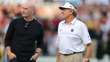 The greatest coach (Steve Spurrier) and greatest quarterback (Connor Shaw) in South Carolina football history. Mandatory Credit: Jim Dedmon-USA TODAY Sports